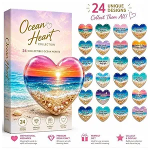 Calendario de Adviento de Navidad Colección Ocean Heart Juego de Adornos de Corazón de Acrílico Citas Inspiradoras Regalo