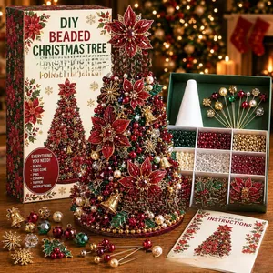 Kit completo de árbol de Navidad de cuentas DIY con perlas de colores y adornos