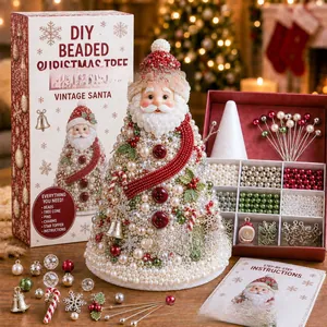 Kit de árbol de Navidad DIY con cuentas, diseño de Papá Noel vintage y muchos adornos
