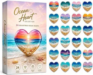 Calendario de Adviento Corazón de Océano de 24 días con dijes de corazón acrílico