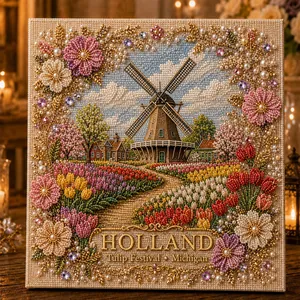 Gedetailleerde DIY parelkunst set Michigan Tulip Festival en een windmolen scène