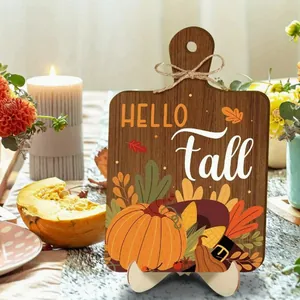 Farmhouse Wood Hello Fall Pumpkin Sign Harvest Table Decor Rustic Fall Plaque With Stand Thanksgiving Home Party Ornament