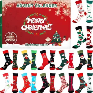 Festlicher Adventskalender Blindbox mit 24 Paaren Socken im Weihnachts-Design.