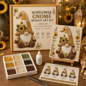 Kit d'art mosaïque gnome de tournesol DIY avec perles colle et guide étape par étape