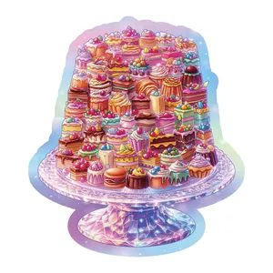 Détail montrant une collection colorée de gâteaux et desserts de dessins animés sur socle