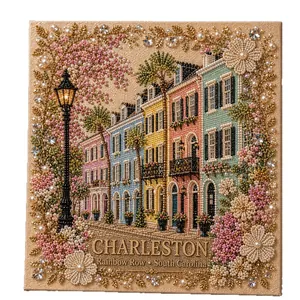 Parel kunstset van Timeless Destinations met een Charleston Rainbow Row landschap