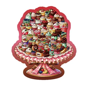 Puzzle de Noël en bois à empiler avec divers motifs de gâteaux et pâtisseries sur un présentoir