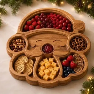 Vassoio Diviso Natalizio in Legno Piatto da Portata Babbo Natale Omino di Pan di Zenzero Forma Albero di Natale per Festa