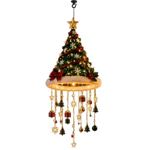 Detailed macro of a lighted Christmas tree chandelier hanging decoration with LED lights