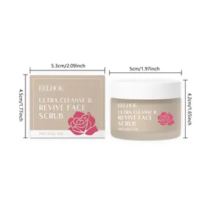 Detailed size measurements for EELHOE rose face scrub jar and outer packaging box