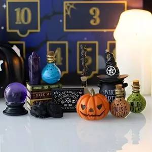 Detailed close-up of 12-day Halloween advent calendar featuring miniature potion bottles