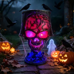 Gothic Lava Stone Skull Lamp Halloween Resin LED Decorative Table Lamp For Mystery Home Decor Dark Gothic Party Light