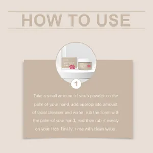 Step 1 guide: How to use rose purifying face scrub powder for gentle facial exfoliation.