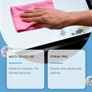 Close-up showing streak-free cleaning on electronic screen with pink cloth.