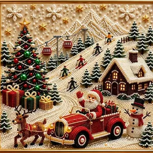 Primo piano dettagliato di un dipinto artistico con perline fai-da-te di Natale completato