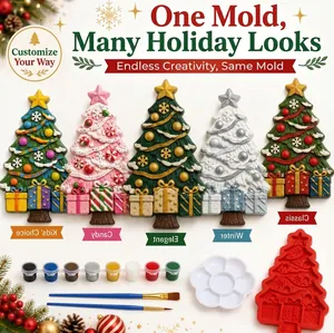 DIY Christmas tree craft kit including silicone mold, paints, and brush set detail