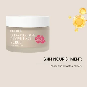Close-up of EELHOE Rose Face Scrub highlighting its skin nourishment and softening benefits