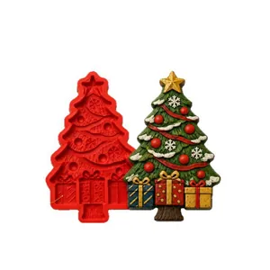 Macro detail view of a red silicone Christmas tree mold and a painted craft result