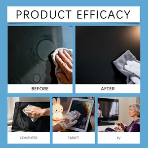 Detail view demonstrating screen cleaner efficacy on computer, tablet, and TV screens