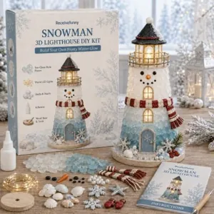 Complete Christmas snowman 3D lighthouse DIY kit with components and instructions