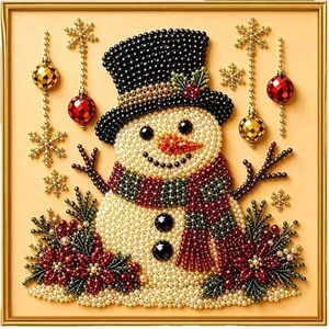 Kit artistico fai-da-te perle pupazzo di neve di Natale con cornice dorata e perle