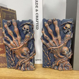 Gothic Halloween Harz Totenkopf Hand Buchstützen für gruselige Schreibtisch Deko