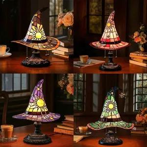 Gotik Hexe Hut Lampe Harz Halloween Buntglas Stil Nachtlicht Für Tischdeko Gotische Hausdekoration Party Requisite