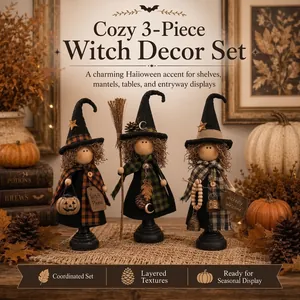 Vintage primitive witch trio figurines for Halloween indoor table decor