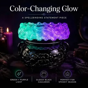 Halloween LED bubble light cauldron decor with green and purple color changing glow