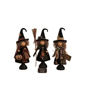 Vintage primitive witch trio set of 3 folk art figurines for Halloween home decor