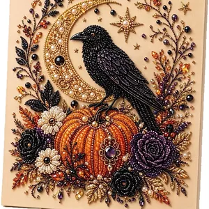 Intrincado kit de manualidades de arte de perlas de cuervo y calabaza de Halloween