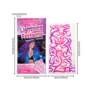 Dimensional detail of lightning pattern temporary tattoo stickers for parties and festivals