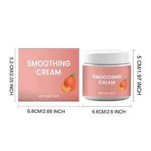 Dimensions of peach smoothing cream jar and box in centimeters and inches