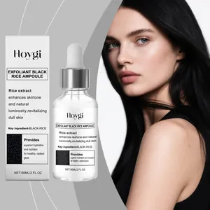 Professional view of Hoygi black rice ampoule exfoliating serum bottle and box