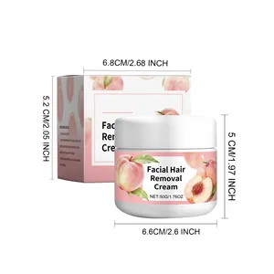 Detailed dimension specifications of 50g peach facial hair removal cream jar and its box