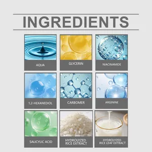 Detailed ingredient list infographic showing niacinamide and black rice extract in serum