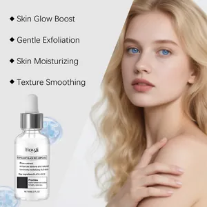 Close-up of HOYGI black rice serum ampoule for gentle exfoliation and glowing skin texture
