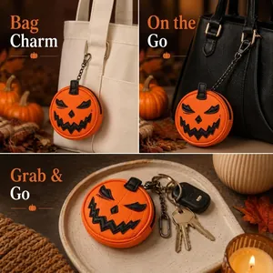 Halloween Kürbis Mini Geldbeutel Bestickt Stoff Münzbörse Tragbar Klein Tasche Anhänger Schlüsselanhänger Mit Reißverschluss Party Geschenk