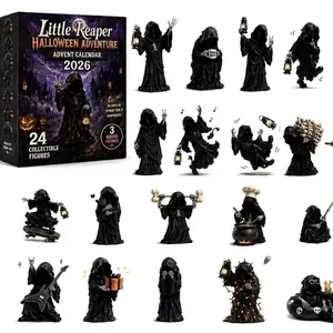 Detailed view of Halloween advent calendar box and 24 unique reaper collectible figures