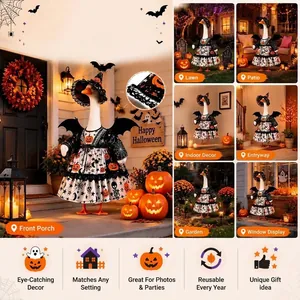 Halloween-Gans-Outfit in verschiedenen festlichen Wohndekorationsszenen gezeigt