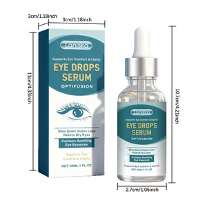 Vista detallada de las dimensiones del suero ocular Laniska y frasco gotero de 30ml.