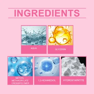 Detailed view of denture adhesive ingredients like Glycerin and Hydroxyapatite.