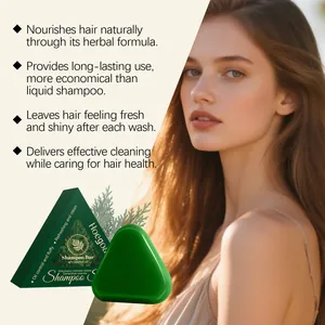 Detail van Hoegoa kruidenshampoo bar met Platycladus orientalis voor gezond haar