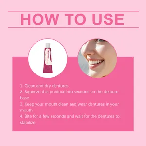 Step-by-step instructions for using Feimuko denture adhesive cream for a secure fit