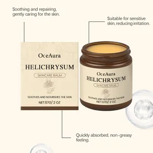 Κοντινό πλάνο του Helichrysum Skincare Balm που δείχνει καταπραϋντικά οφέλη.