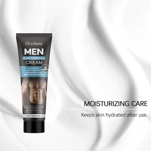 Tubo de crema depilatoria OceAura para hombres sobre fondo de textura crema hidratante