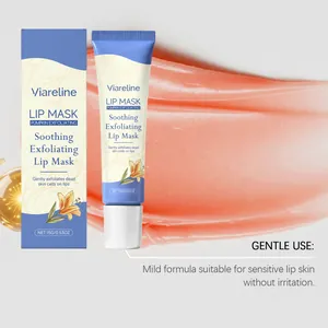 Detailaufnahme der Viareline Kürbis-Peeling-Lippenmaske Tube und sanfte Gel-Textur