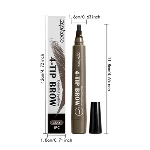Stylo sourcils microblade Zephoco à 4 pointes, gris, avec dimensions détaillées en cm.