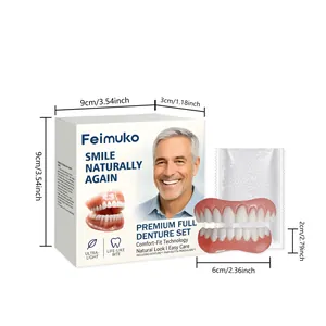 Premium Feimuko denture set showing packaging dimensions and product components detail