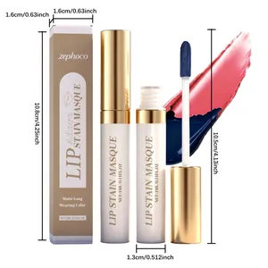 Detaillierte Maße der matten ZEPHOCO Peel-off Lippenfarbe mit Produktverpackung